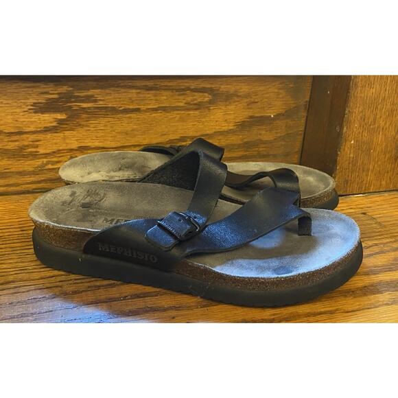 MEPHISTO Helen Black Leather Sandals Women’s 8.5, 39 - Picture 1 of 8